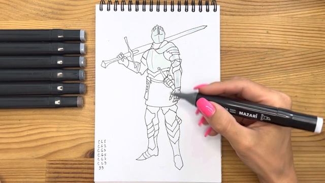 Как нарисовать рыцаря карандашом и скетч маркерами | Рисунок для детей, поэтапно и легко смотреть онлайн