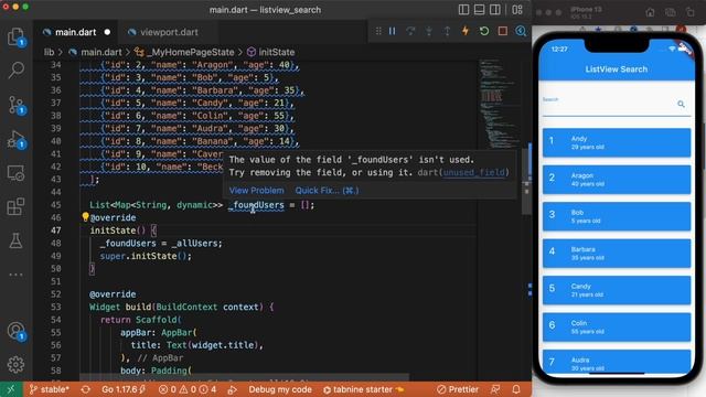 Flutter ListView Search With TextField смотреть онлайн