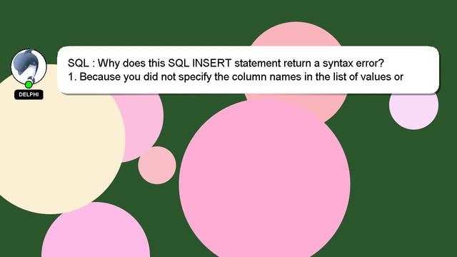 SQL : Why does this SQL INSERT statement return a syntax error? смотреть онлайн