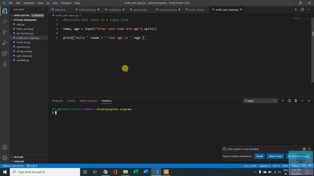 9- Multiple user input in a single line in python смотреть онлайн