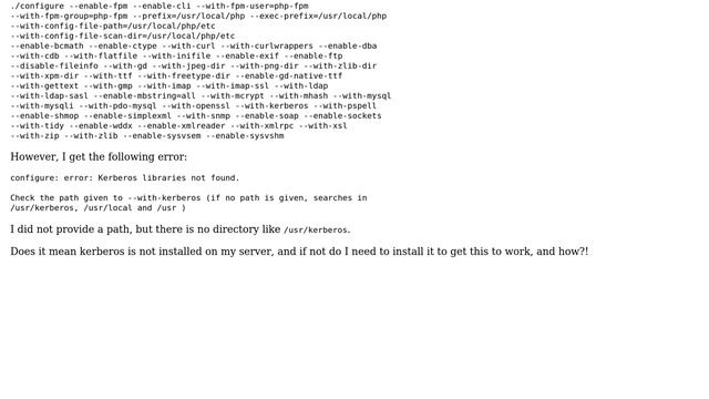 ./configure error installing PHP with Kerberos support on Ubuntu смотреть онлайн