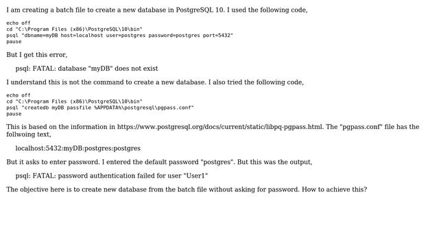 Databases: How to create a new database in PostgreSQL 10 in Windows from batch file? смотреть онлайн