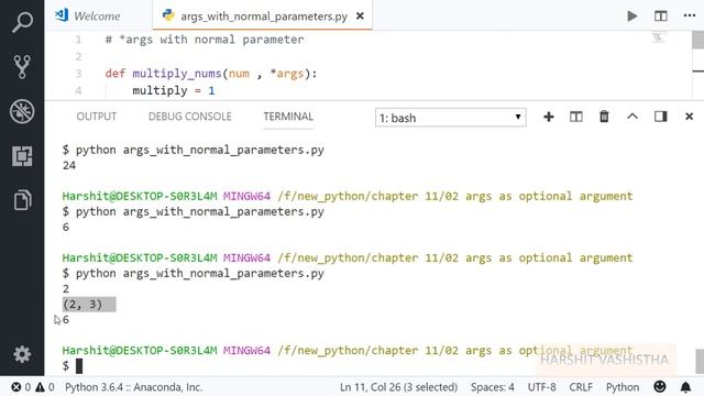 * args with normal parameter : Python tutorial 141 смотреть онлайн