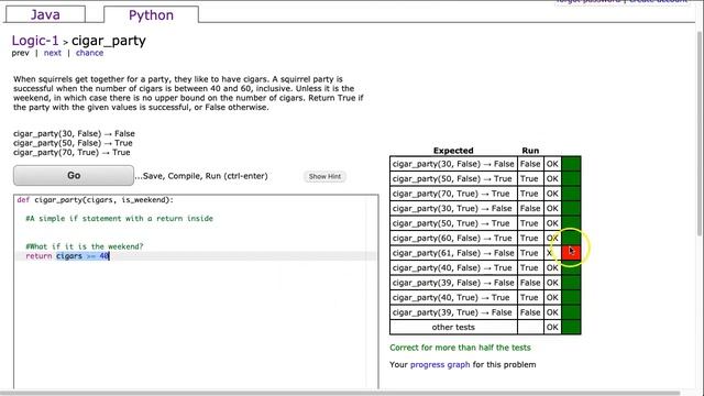 Codingbat - cigar_party (Python) смотреть онлайн