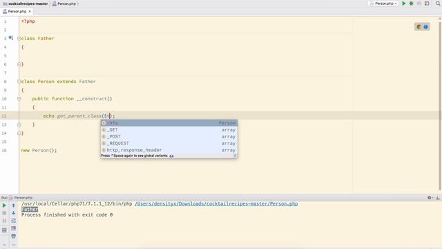PHP get_parent_class() function смотреть онлайн