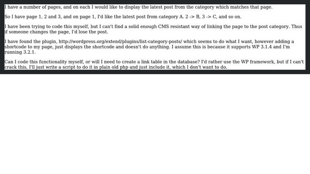 Wordpress: How to include the latest post of a specific category on a matching page? смотреть онлайн