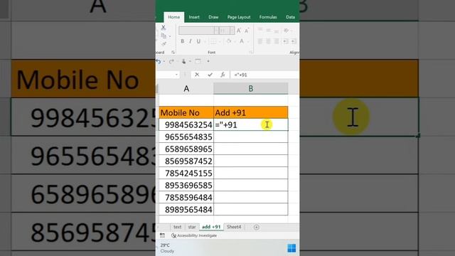 add +91 before number in excel смотреть онлайн