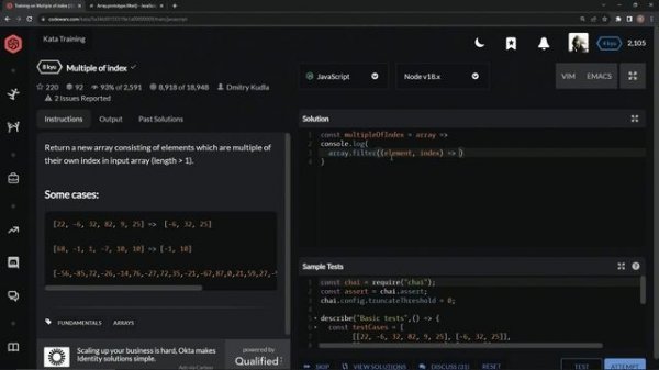 Learn JavaScript | Codewars 8 kyu  - Multiple Of Index