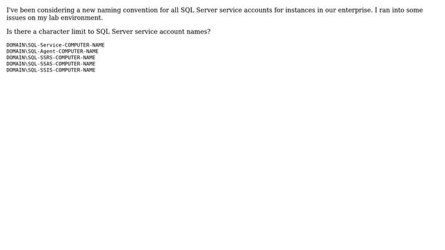 Databases: SQL Server Service Accounts Max Character Length смотреть онлайн