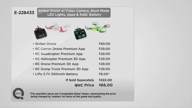 Striker Drone w/ Video Camera Flip Stunt Mode LEDLights,Apps& AdditionalBatte on QVC смотреть онлайн