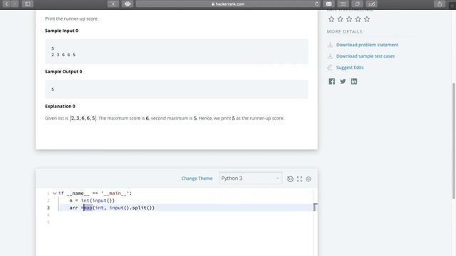 Second Highest element from list.| HackerRank | Runner-Up Score solution. смотреть онлайн