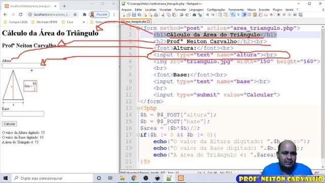 Aula PHP + HTML Calculando a área do triângulo - Eletiva - Profº Neiton Carvalho смотреть онлайн