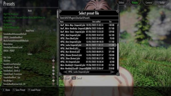 How to load presets in RaceMenu for Skyrim Anniversary, Special & Legacy Editions
