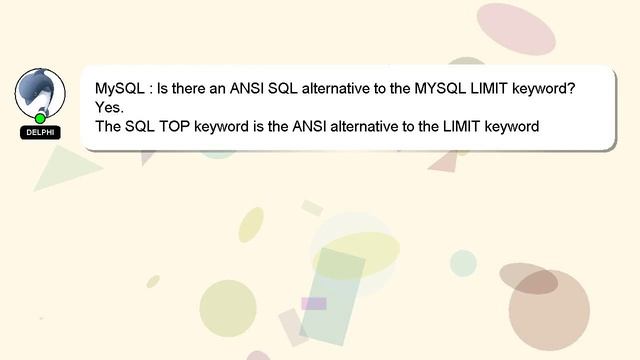 MySQL : Is there an ANSI SQL alternative to the MYSQL LIMIT keyword? смотреть онлайн