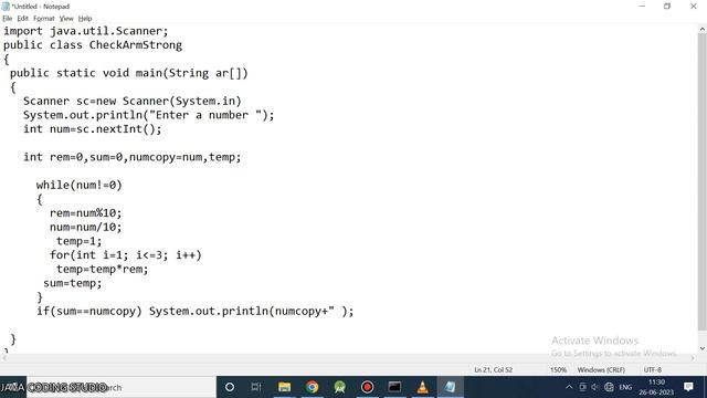 wap in java takes a number as input and then check it is armstrong number or not. смотреть онлайн