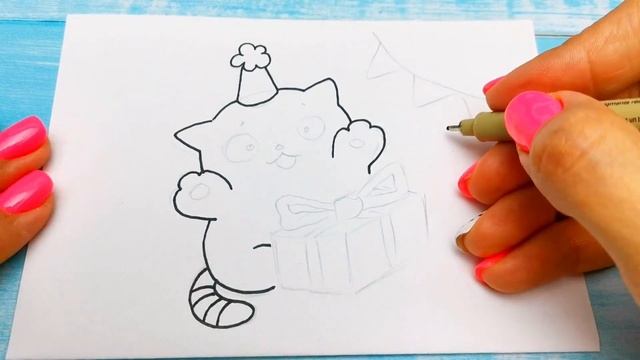 ?Открытка на День Рождения /Как Нарисовать Котика смотреть онлайн