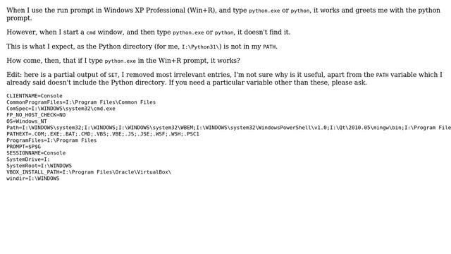 How come Win+R prompt can open Python when it's not in my path? смотреть онлайн