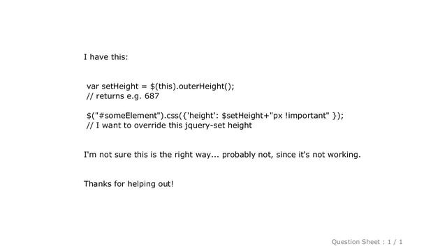 jQuery : how to overwrite css height set by jquery/javascript? смотреть онлайн