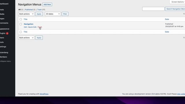 Deleting an existing Navigation Menu (wp_navigation) using the WordPress Navigation block смотреть онлайн