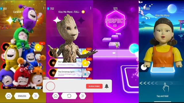 Oddbods Lisa vs Groot vs Gummy bear vs Squid game doll - Tiles Hop EDM Rush смотреть онлайн