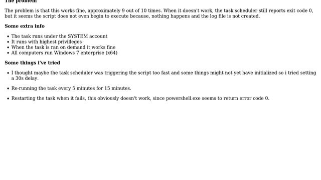 Scheduled task runs with exit code 0, but powershell script is not always executed смотреть онлайн