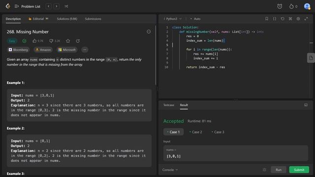 268. Missing Number. Решаем Leetcode на Python под бодрый фонк смотреть онлайн