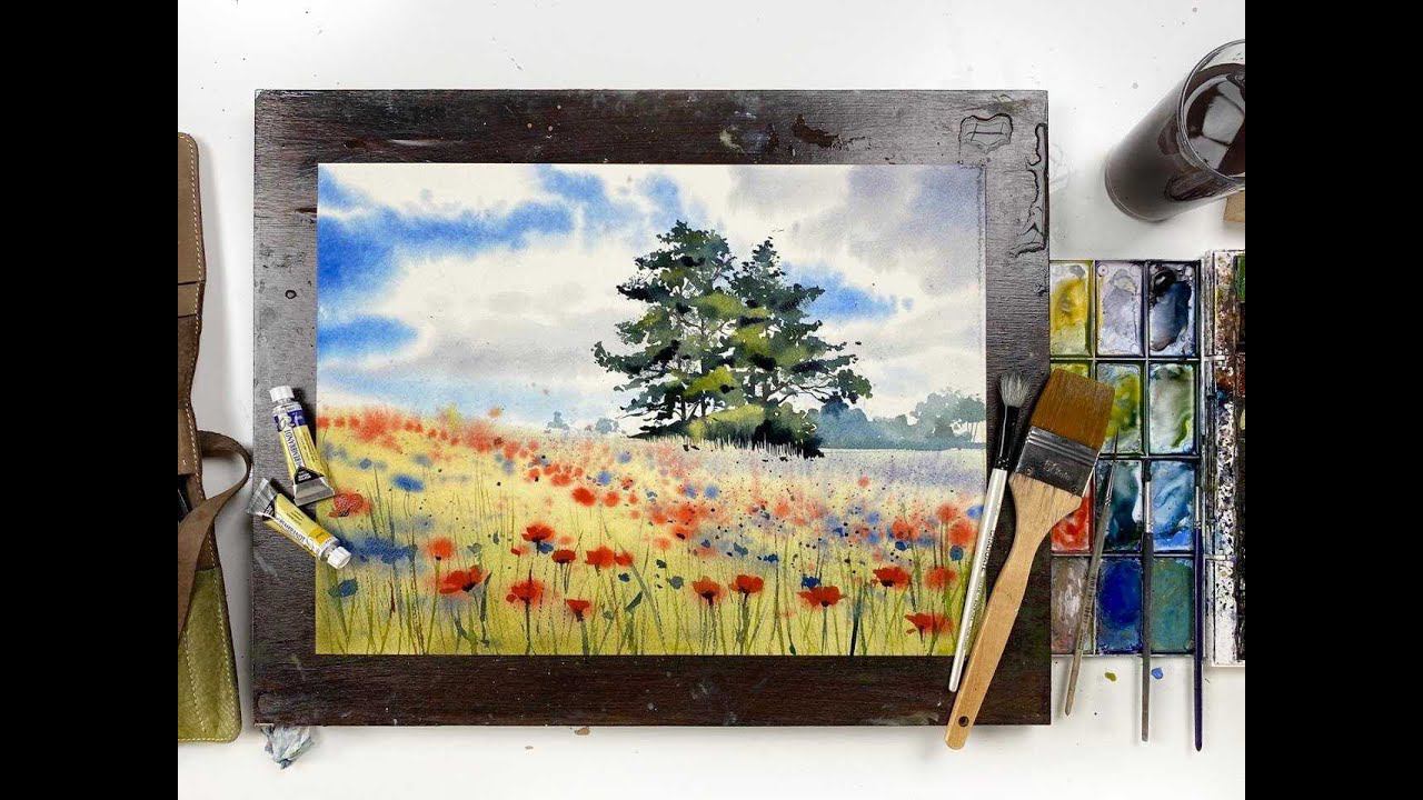 Мастер-класс по акварельной живописи «Маковое поле» | Как нарисовать маковое поле поэтапно смотреть онлайн