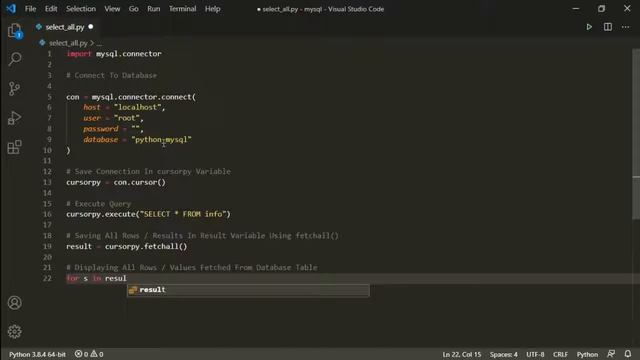 PYTHON MYSQL HOW TO SELECT ALL DATA FROM DATABASE TABLE USING PYTHON MYSQL CONNECTOR APACHE смотреть онлайн