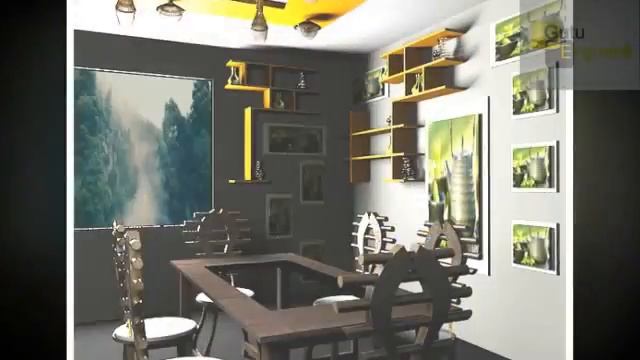 дизайн кухни с желтыми фасадами и белой столешницей, дизайн полок, дизайн освещения смотреть онлайн