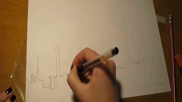 Как нарисовать силуэт промышленного города. смотреть онлайн