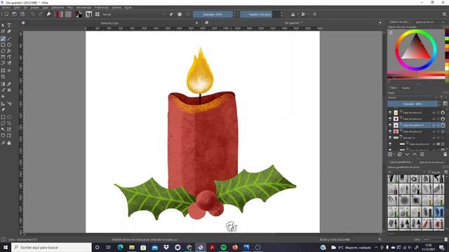 Simple Christmas Candle Digital Art Process from Sketch - Krita Speedpaint Drawing and Painting смотреть онлайн