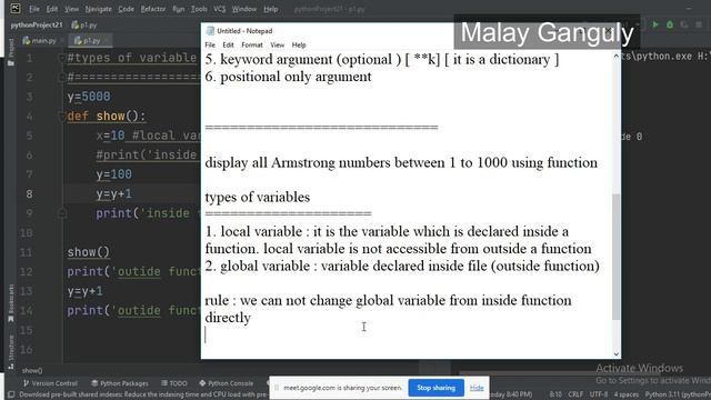 python class 12 Argument Types in Function, global and nonlocal keyword, Exception Handling смотреть онлайн