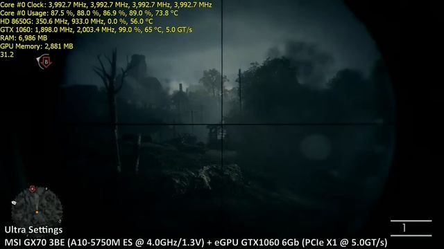 MSI GX70 with eGPU nVidia GTX 1060 6Gb (V8.0 EXP GDC) - Battlefield 1 - Ultra Settings / DX11 - SP смотреть онлайн