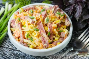 Просто, ярко, вкусно!
САЛАТ С КОПЧЕНОЙ КОЛБАСОЙ