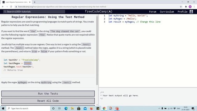 Tutorial 1 - using the test method in regular expression - freecodecamp смотреть онлайн