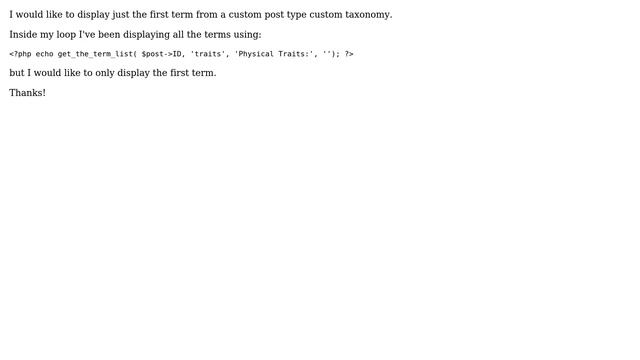Wordpress: In a loop of custom post type, display first custom taxonomy term смотреть онлайн