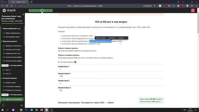 5.1 YES or NO вот в чем вопрос. "Поколение Python": курс для начинающих. Курс Stepik смотреть онлайн