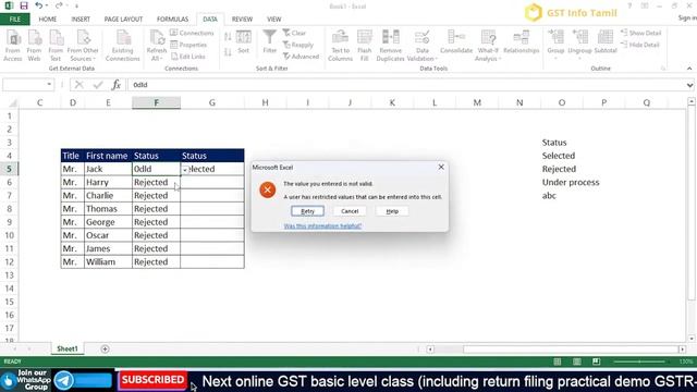 Excel Drop Down List Tutorial | Drop Down list in Excel in Tamil смотреть онлайн