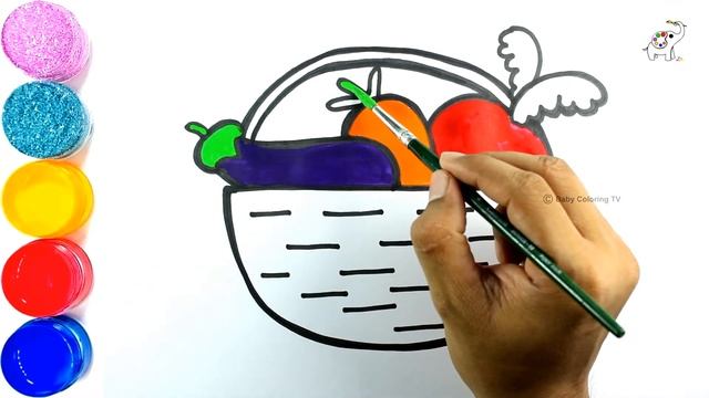 How to draw vegetable basket drawing | vegetable brinjal, carrot, beetroot drawing and coloring смотреть онлайн