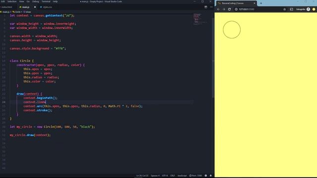 HTML5 Canvas JavaScript Tutorial | Creating classes and object circles dynamic [#2] смотреть онлайн