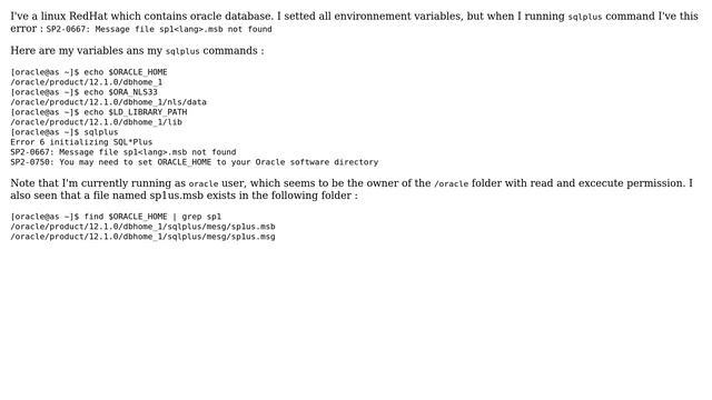 Databases: SP2-0667: Message file sp1＜lang＞.msb not found sqlplus oracle смотреть онлайн