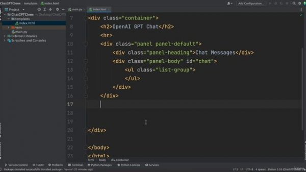 3 - Build a ChatGPT Clone using OpenAI API - 10 - FrontEnd with HTML and Run ChatGPT Clone