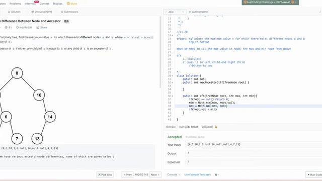 LeetCode1026. Maximum Difference Between Node and Ancestor | DFS | top down смотреть онлайн