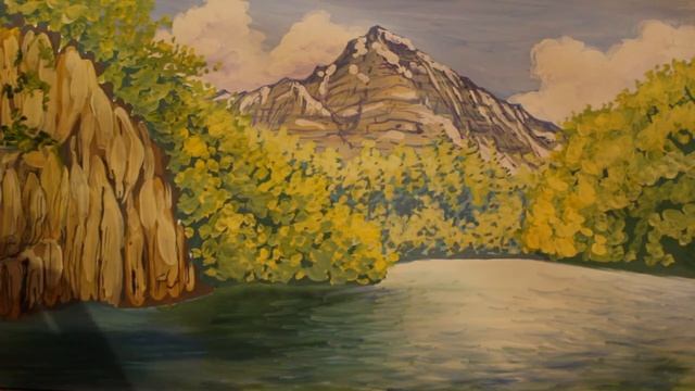 Как нарисовать поэтапно пейзаж гуашью. Рисуем горы, воду и водопад. Часть 2 смотреть онлайн