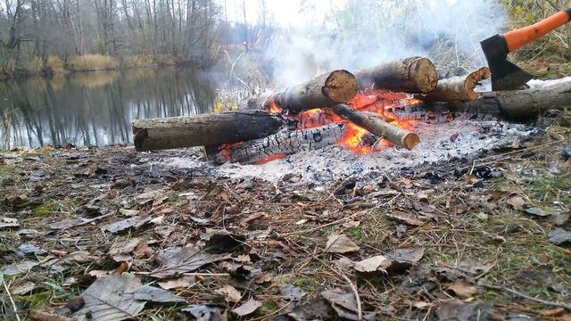 .Релакс на лесном озере с костром. смотреть онлайн