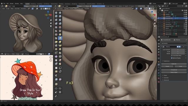 Sculpting a Girl | Step-by-Step Process in Blender! - Part 3 - FINISHED! смотреть онлайн