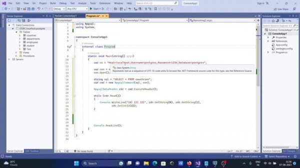 How to connect postgresql with C#