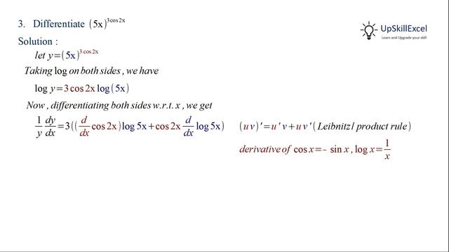Differentiate (5x) ^ (cos 3x ) смотреть онлайн