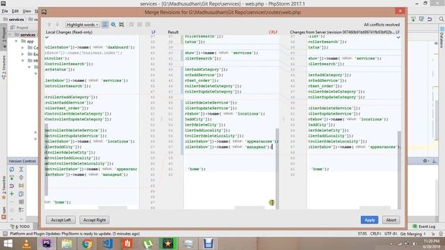 resolving merge conflicts using phpstorm IDE смотреть онлайн
