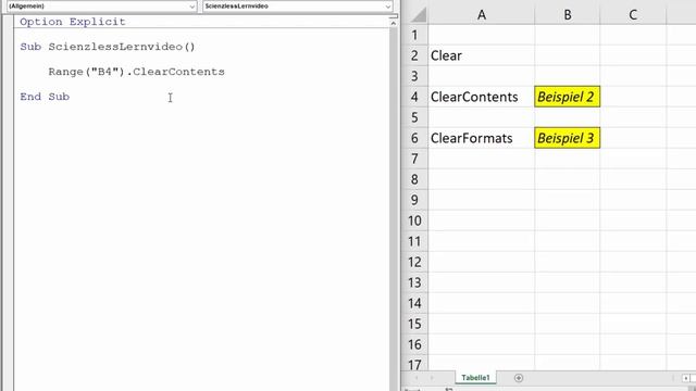 Zellinhalt Und -Format Löschen Mit Clear, ClearContents, ClearFormats [Excel VBA In 100 Sekunden]